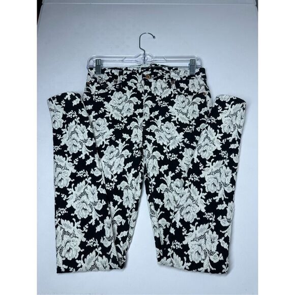 7 For All Mankind Bohemian Black & White Jacquard Pants Size 27 Lace Effect - Picture 10 of 16